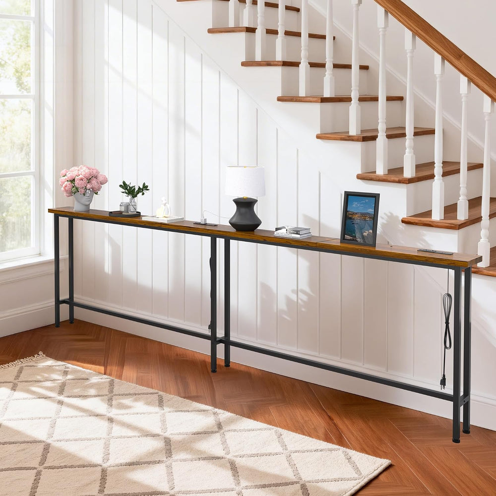 GRLEAF 102" Sofa Table with Built-in Power Strip (4 AC Outlets & 4 U...