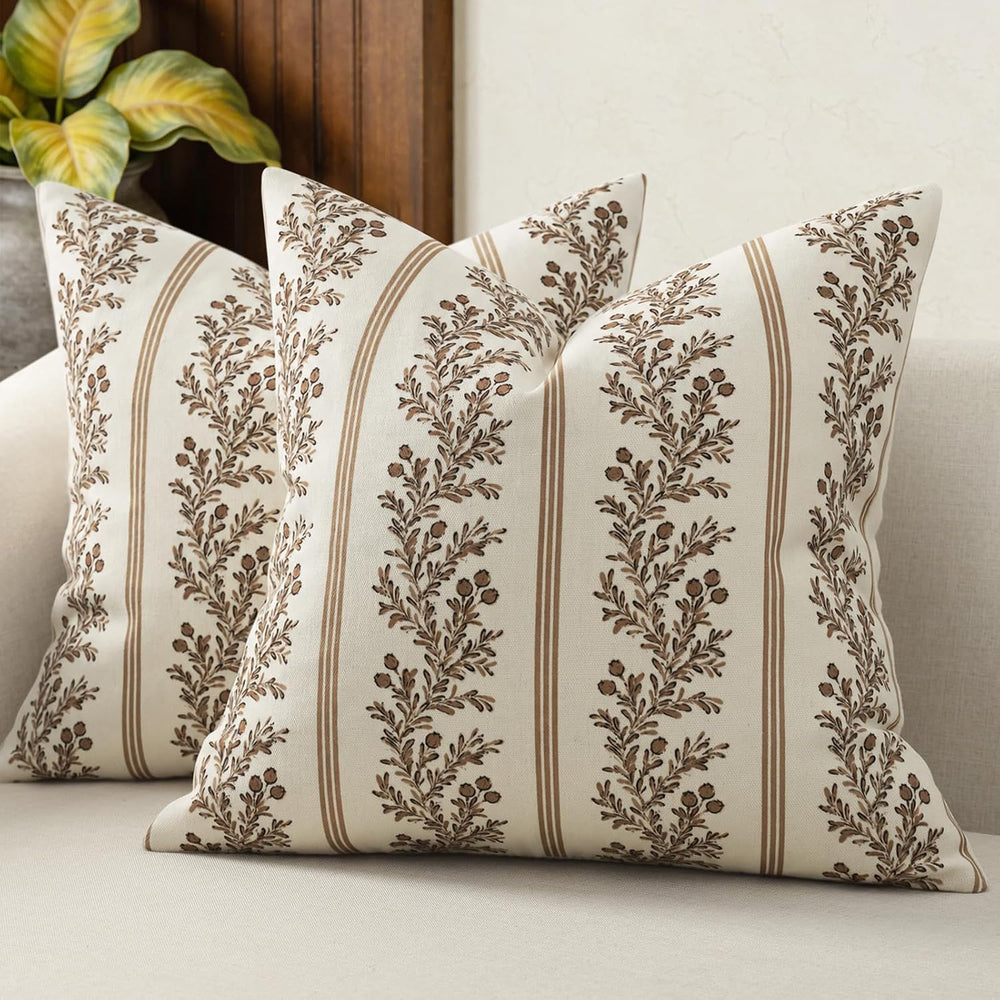 Vintage Throw Pillow Covers 24x24 Set of 2, Striped Floral Pillow Cover Botan...