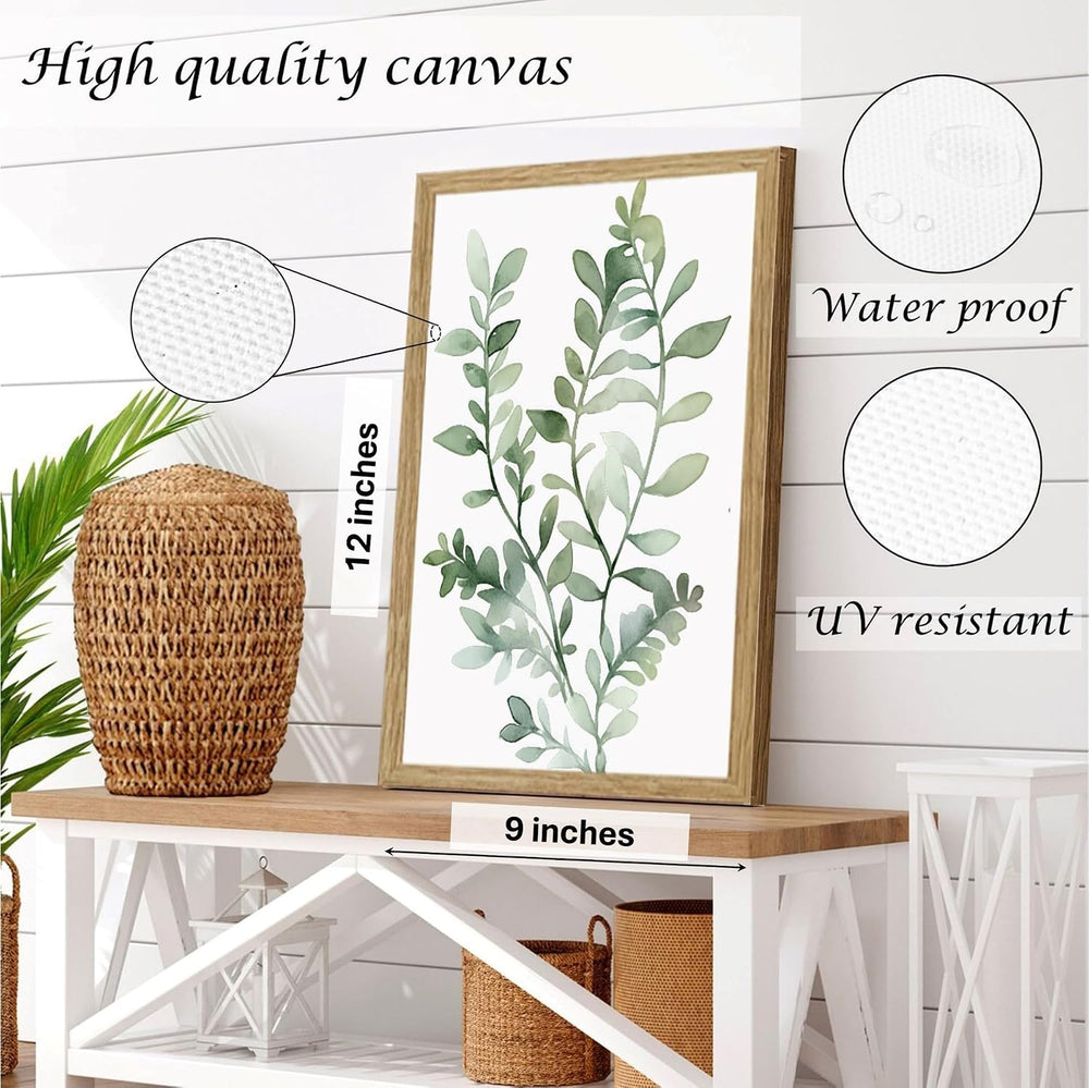 Induslyfe Framed Eucalyptus Sage Green Botanical Plant Wall Art Canvas Decor ...