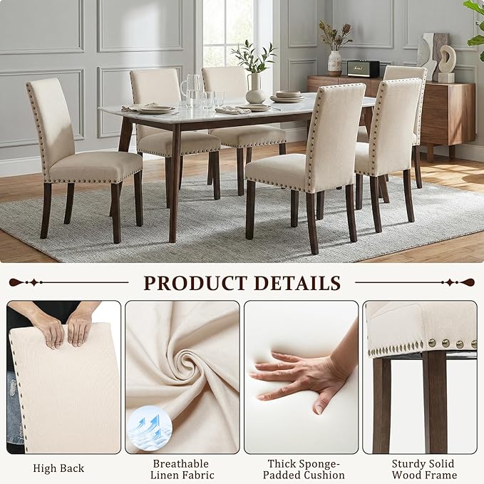 Furniliving Upholstered Wood Dining Chairs High Back Dining Room Chairs with ...