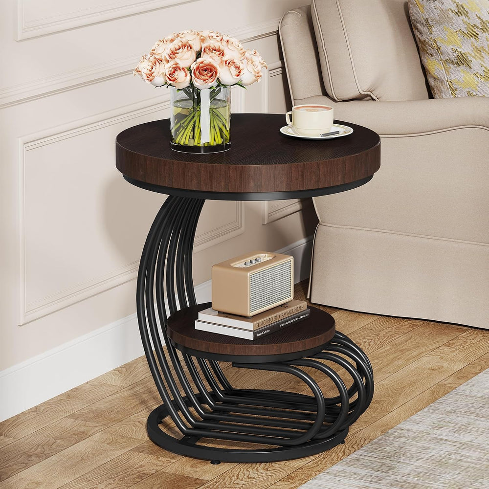 Tribesigns Round End Table, 2-Tier Farmhose Wood Side Table with Shelf Storag...