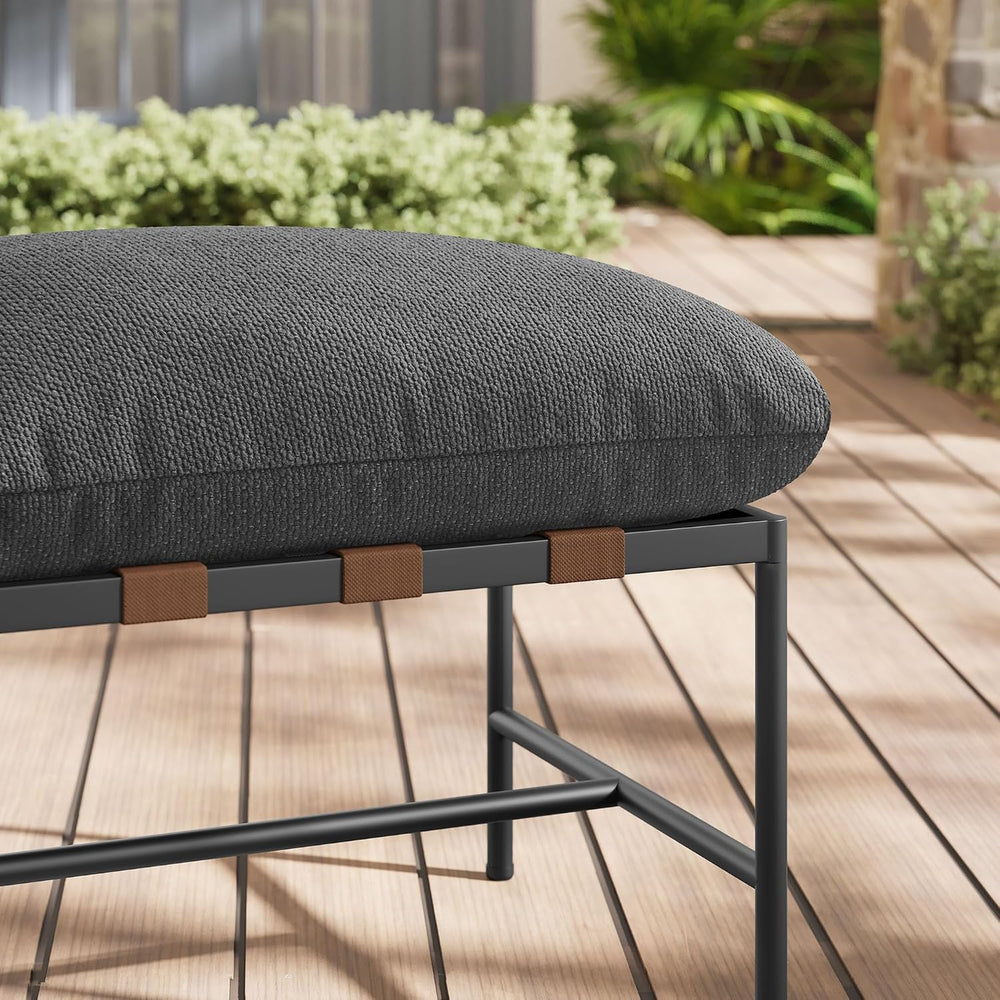 Modway Raya Outdoor Boucle Ottoman in Charcoal - Patio Sitting Stool Ottoman ...