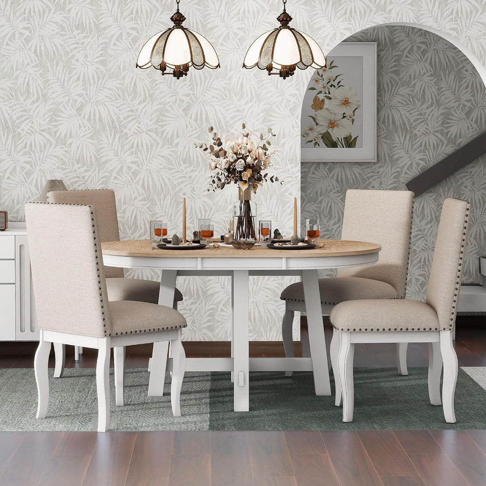 Harper & Bright Designs TREXM 5-Piece Farmhouse Dining Table Set Wood Rou...