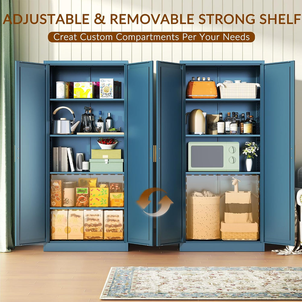 CJF Blue Kitchen Pantry Cabinet,71 Inch Tall Metal Storage Cabinet with 4 Adj...