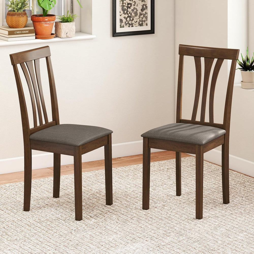 Giantex Wooden Dining Chairs Set of 2, Linen Fabric Upholstered Kitchen Armle...