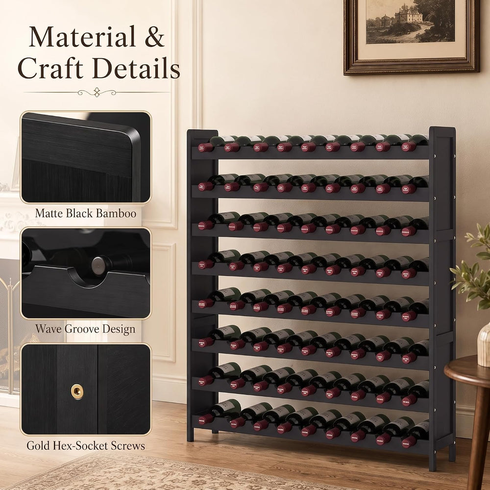 Wine Rack Freestanding Floor 72 Bottle, Bamboo Wine Storage Bottle Holder | 8...