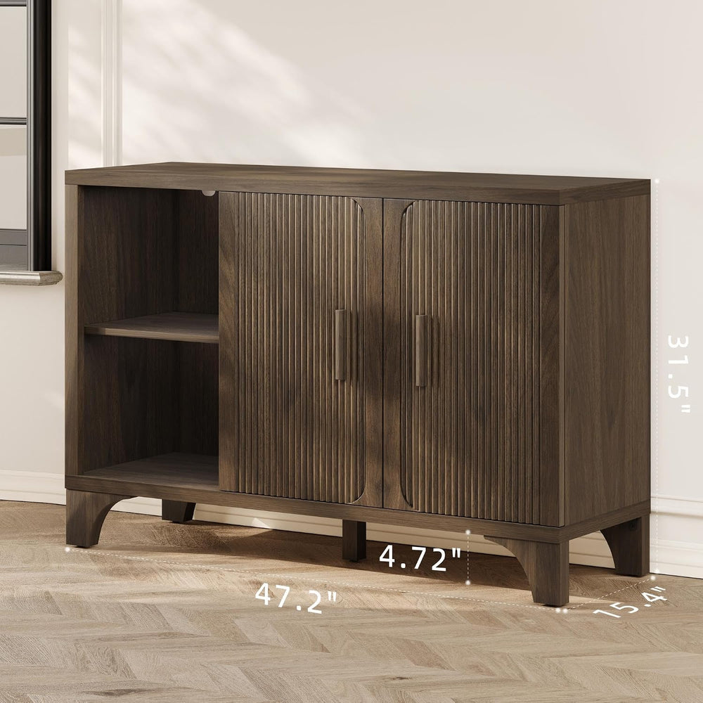 Mid Century Modern Fluted Buffet Cabinet with Storage, Accent Sideboard and C...