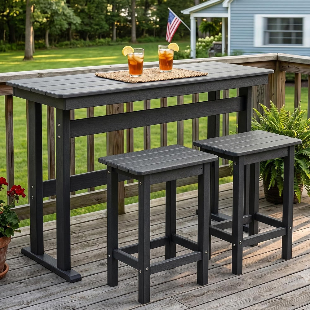 3 Pcs HDPE Outdoor Bar Set of 2 Includes Bar Height Table and Chairs, Patio B...