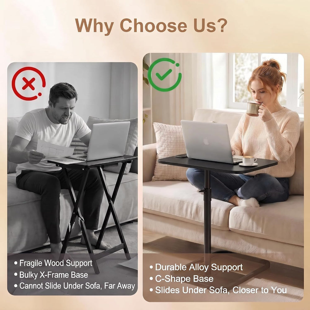 YUHFERA Large TV Tray Table Set of 2, C-Shaped Side Table with Adjustable Hei...