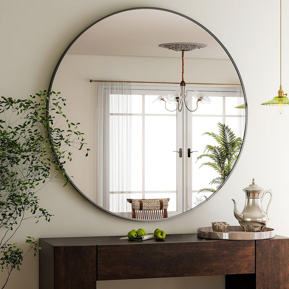 HARRITPURE 48 Inch Round Mirror Black Circle Bathroom Mirror