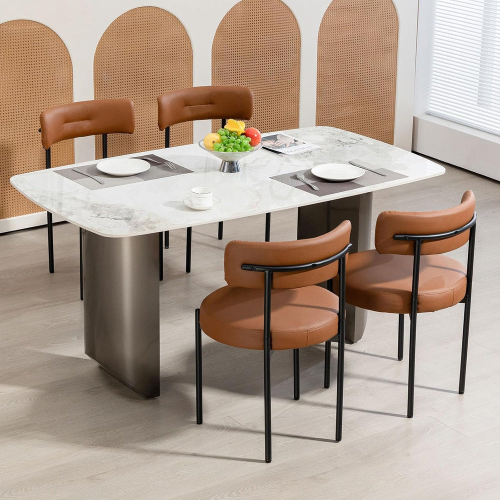 AVAWING Brown Faux Leather Dining Chairs Set of 4, Modern Kitchen Chairs with...