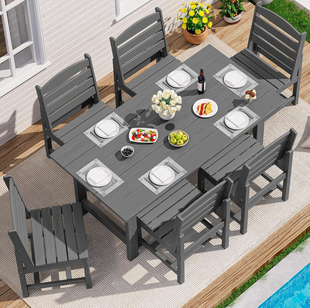 SERWALL Armless Outdoor Dining Set, Patio Dining Set for 6, Gray