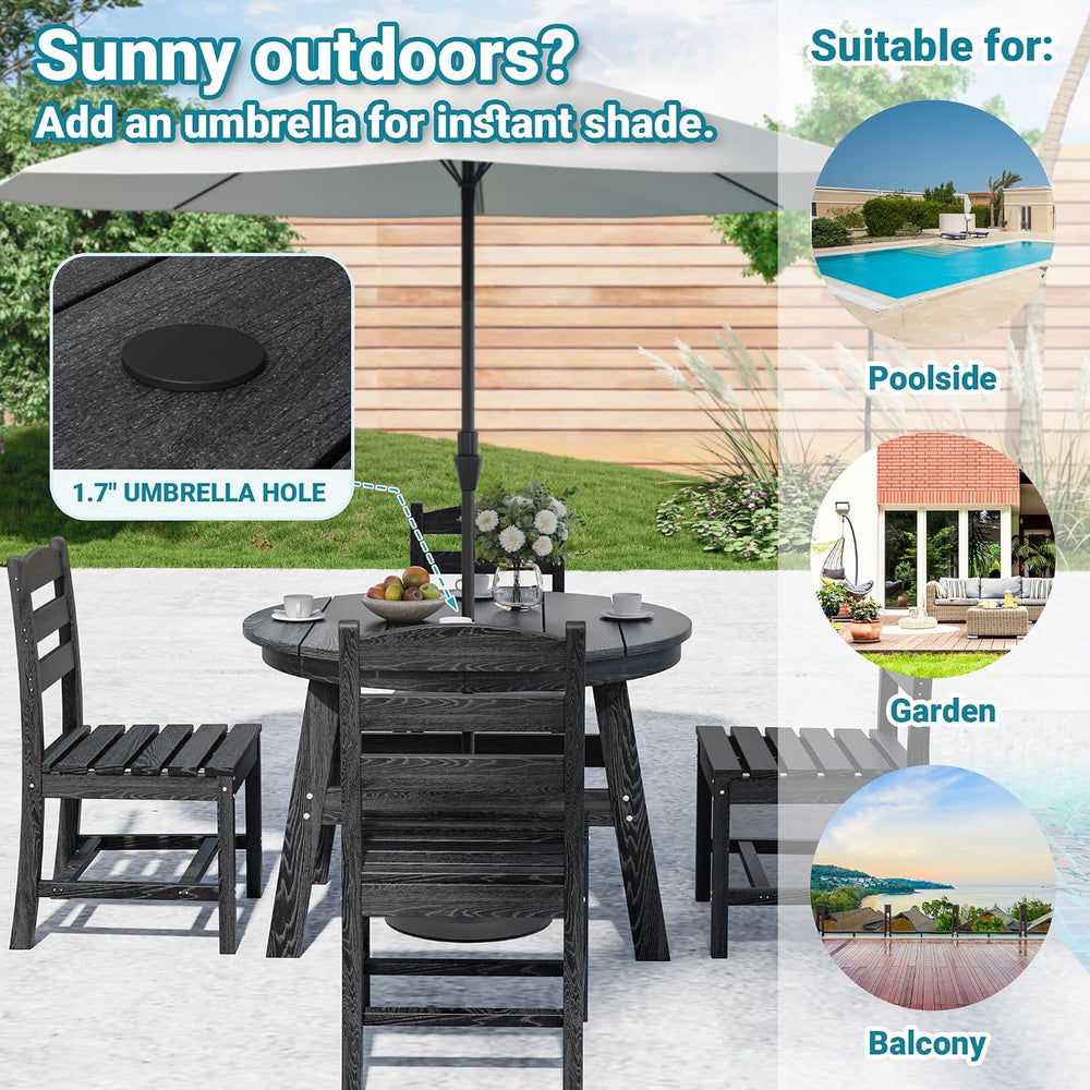 Patio Dining Set, 5-Piece HDPE Outdoor Dining Set for 4, Black