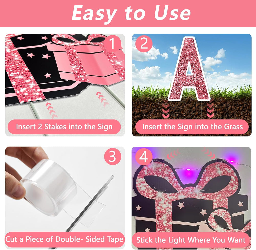 18 Pcs Happy Birthday Yard Sign with Stakes, Pink Happy Birthday Yard Sign wi...