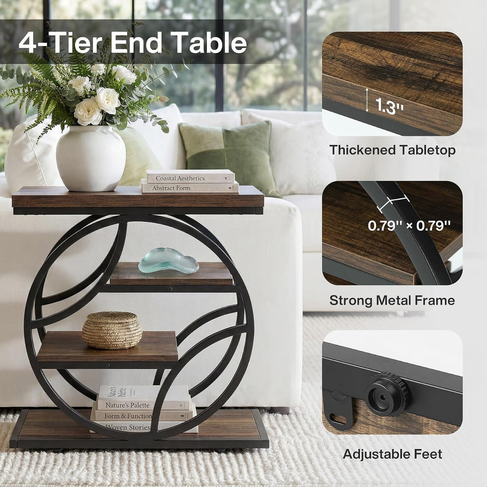 Tribesigns Side Table with 4-Tier Storage Shelf, 25-Inch Living Room Narrow E...