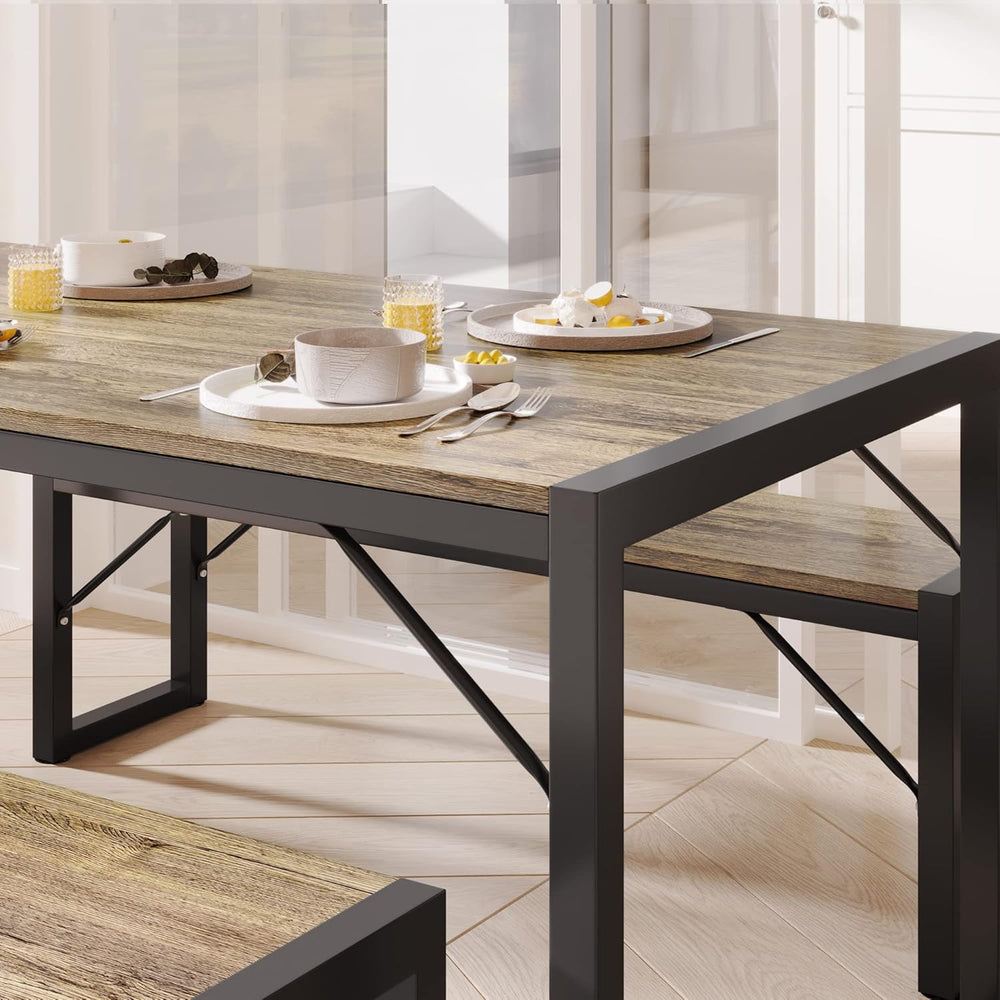 Gizoon 45.5" Dining Table Set for 4, Kitchen Table with 2 Benches Grey |...