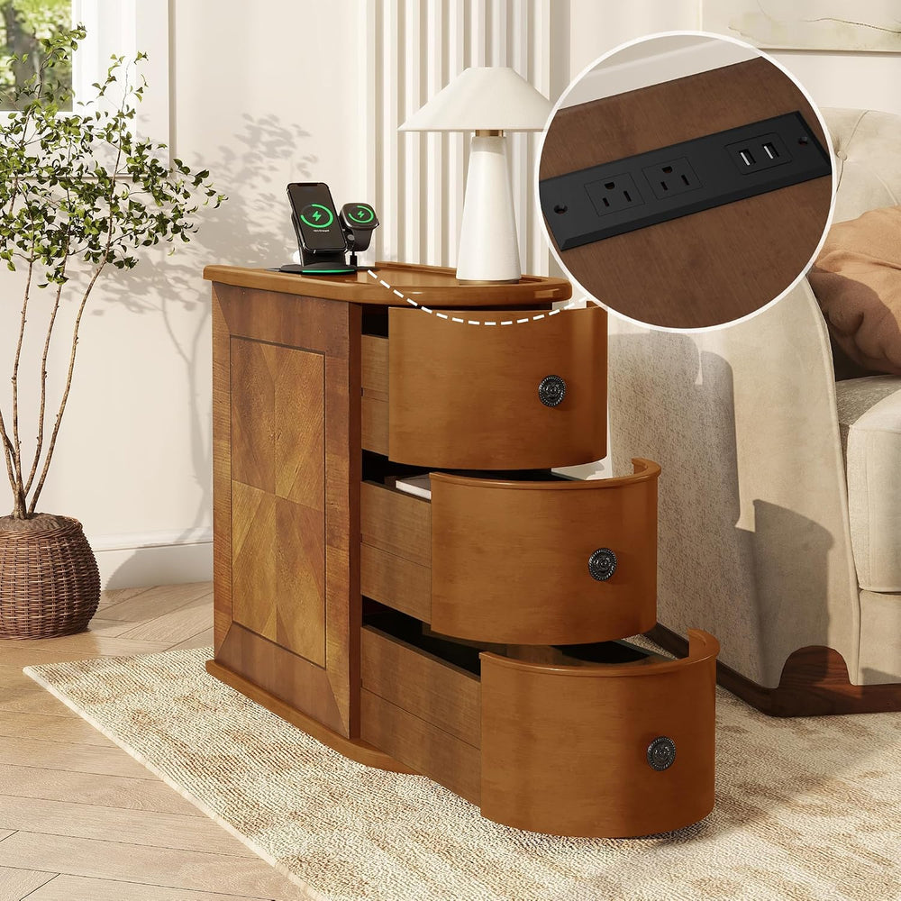 roomfitters 23.6" End Table, Charging Station and Drawers with Wooden Fr...