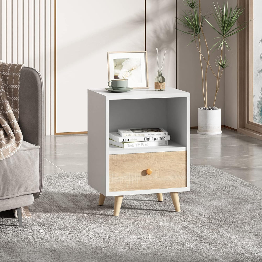 JAXPETY End Tables Set of 2, Night Stand with Drawer and Open Storage Shelf, ...