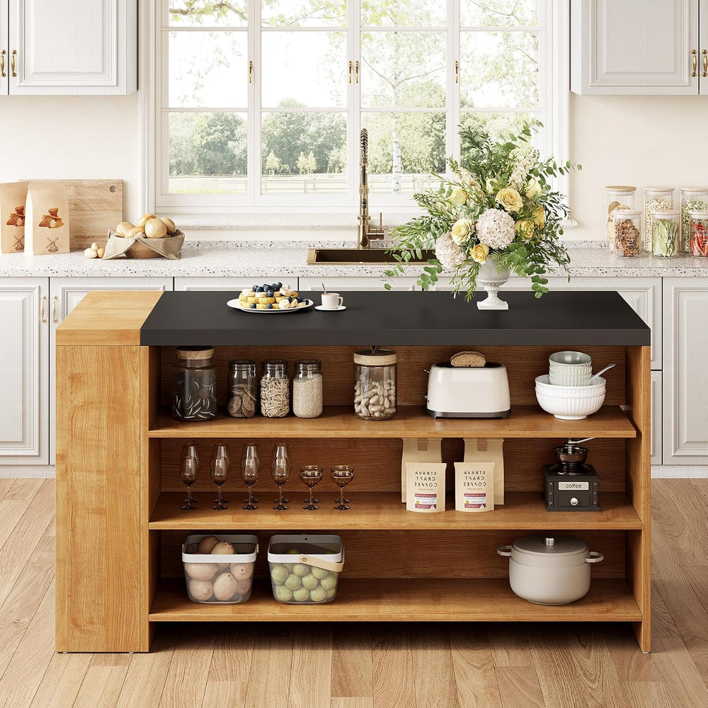 Little Tree 55 Inches Kitchen Island, 4-Tier Kitchen Storage Cabinet with Lar...