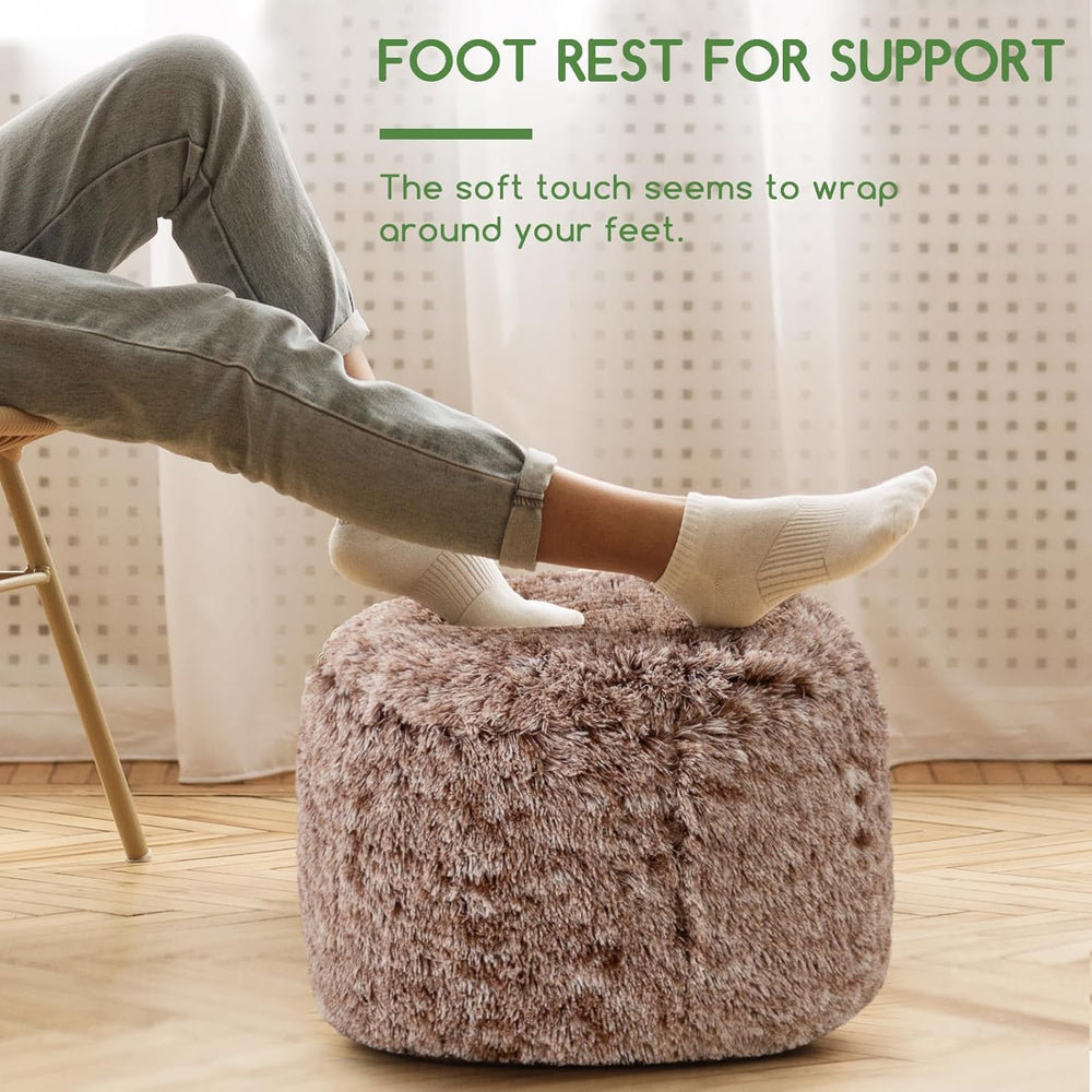 HIGOGOGO Round Stuffed Pouf Ottoman, Long Faux Fur Poufs with Foam Chunk Fill...