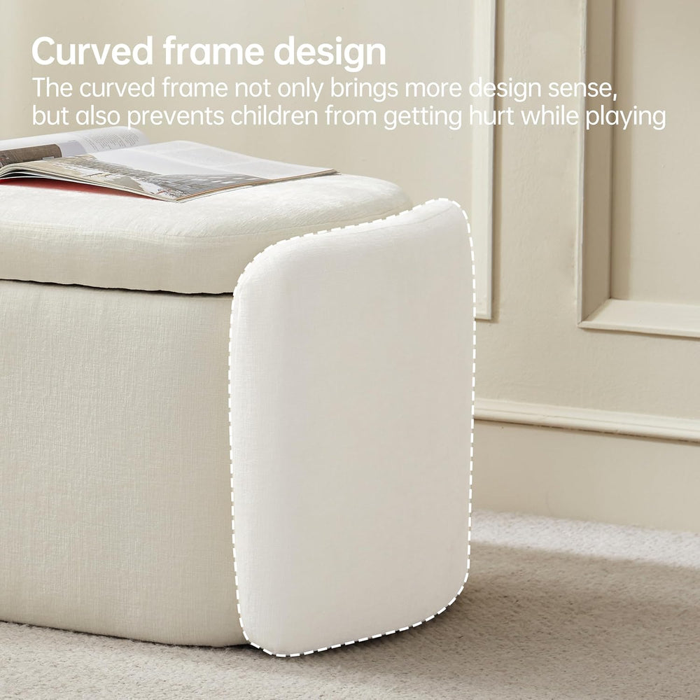 VKNOW Storage Bench, Upholstered Storage Ottoman Bench with Hinge, Cream | Ot...