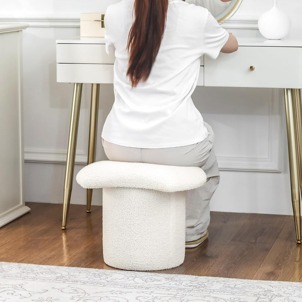 Homebeez Teddy Velvet Modern Round Ottoman, Small Footstool with Padded Seat,...