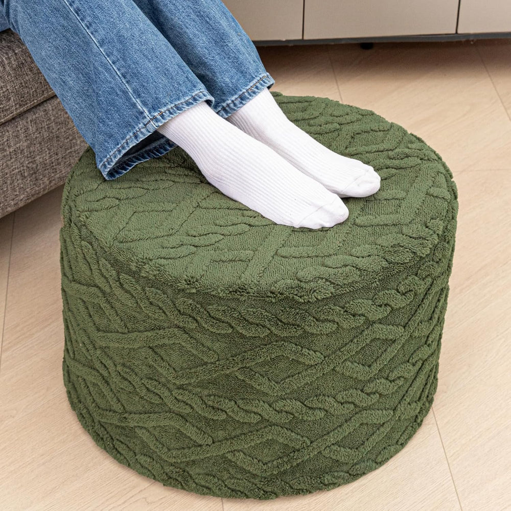 Round Foam Stuffed Pouf Ottoman Seamless All-One Foam Ottoman Foot Rest | Sea...