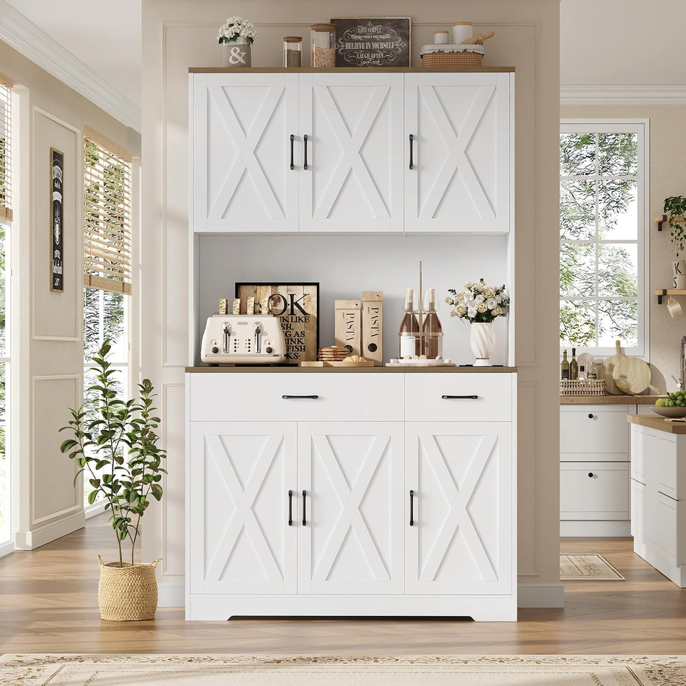 HOSTACK 71"H Kitchen Pantry Storage Cabinet, Farmhouse Hutch Cabinet, Wh...