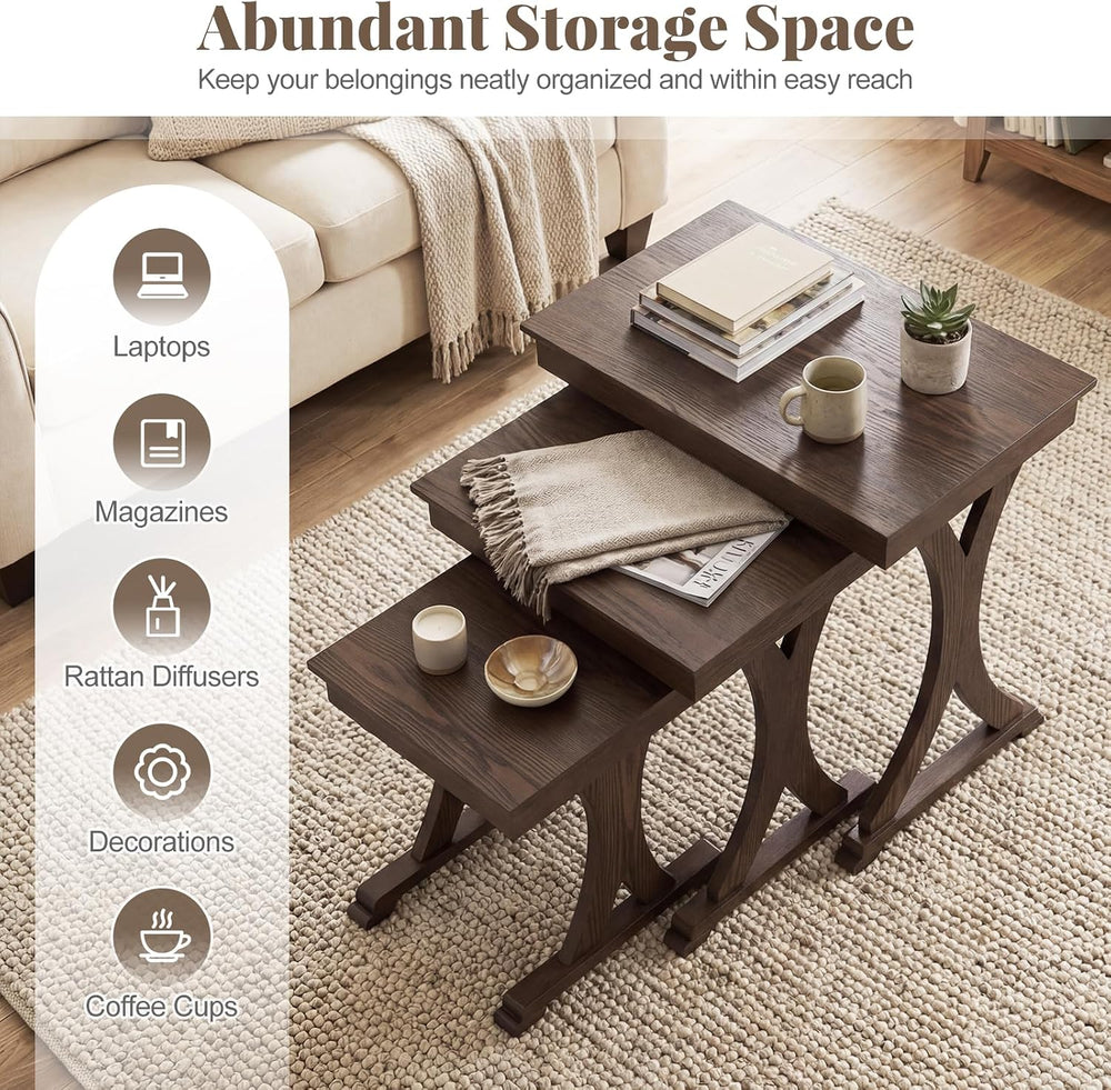 GIANTEX Nesting Coffee Table Set-of-3 - Stackable Rectangular Sofa End Side T...