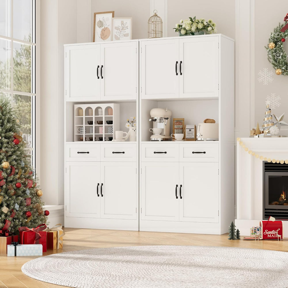 HOSTACK 71" Tall Kitchen Pantry Storage Cabinet, Wood Kitchen Hutch, Whi...