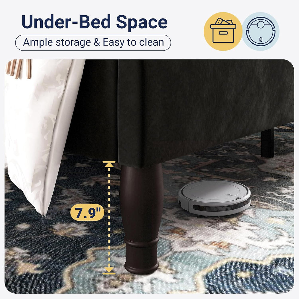 Allewie King Bed Frame with Adjustable Velvet Tiara Headboard, Upholstered Di...