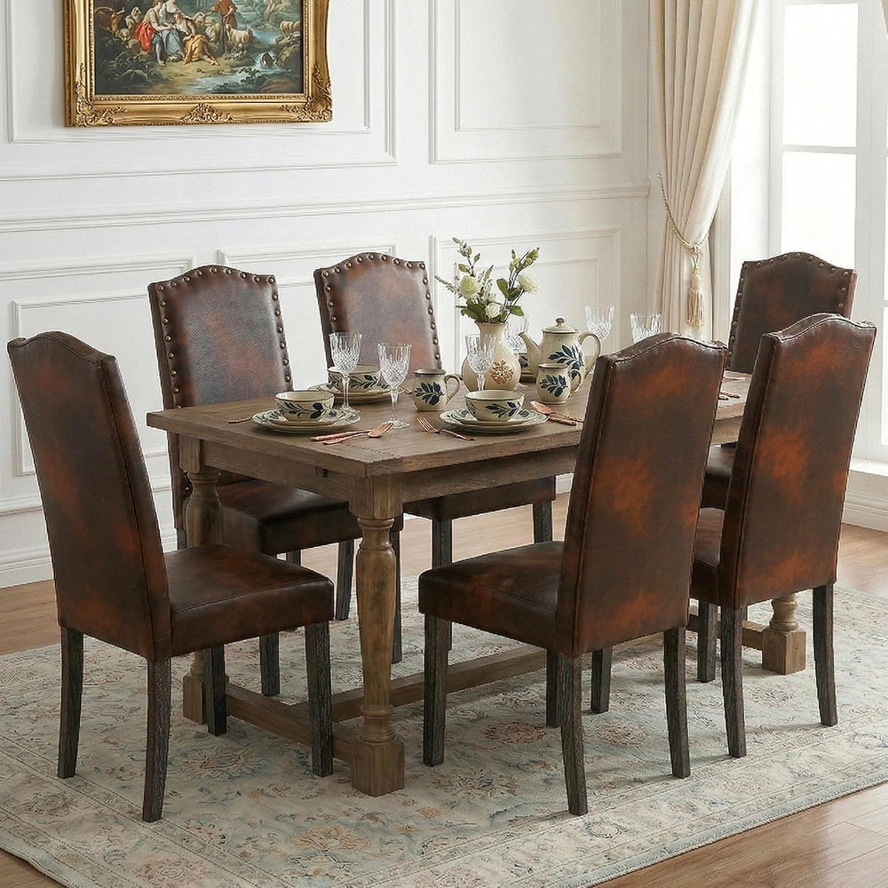 LSSBOUGHT Dining Chair Upholstered Parsons Kitchen Chair with Copper Nails an...