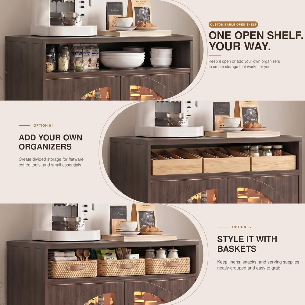 Coffee Bar Cabinet with Storage and LED Lights, Entryway Accent Cabinet