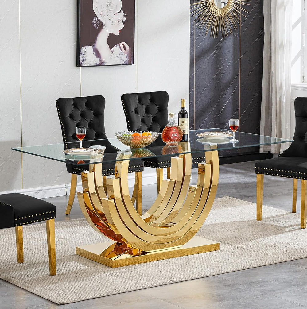 70inch Luxury Dining Table for 4 6, Modern Glass Kitchen Dining Room Table wi...