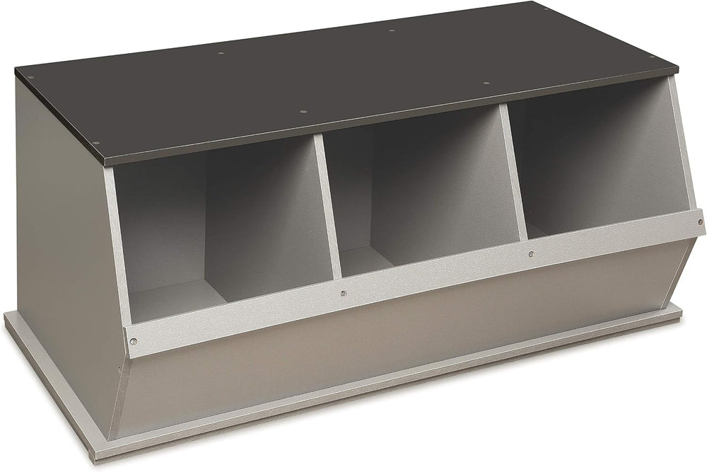 Badger Basket Three-Bin Stackable Storage Cubby – Woodgrain Gray, Expandable ...