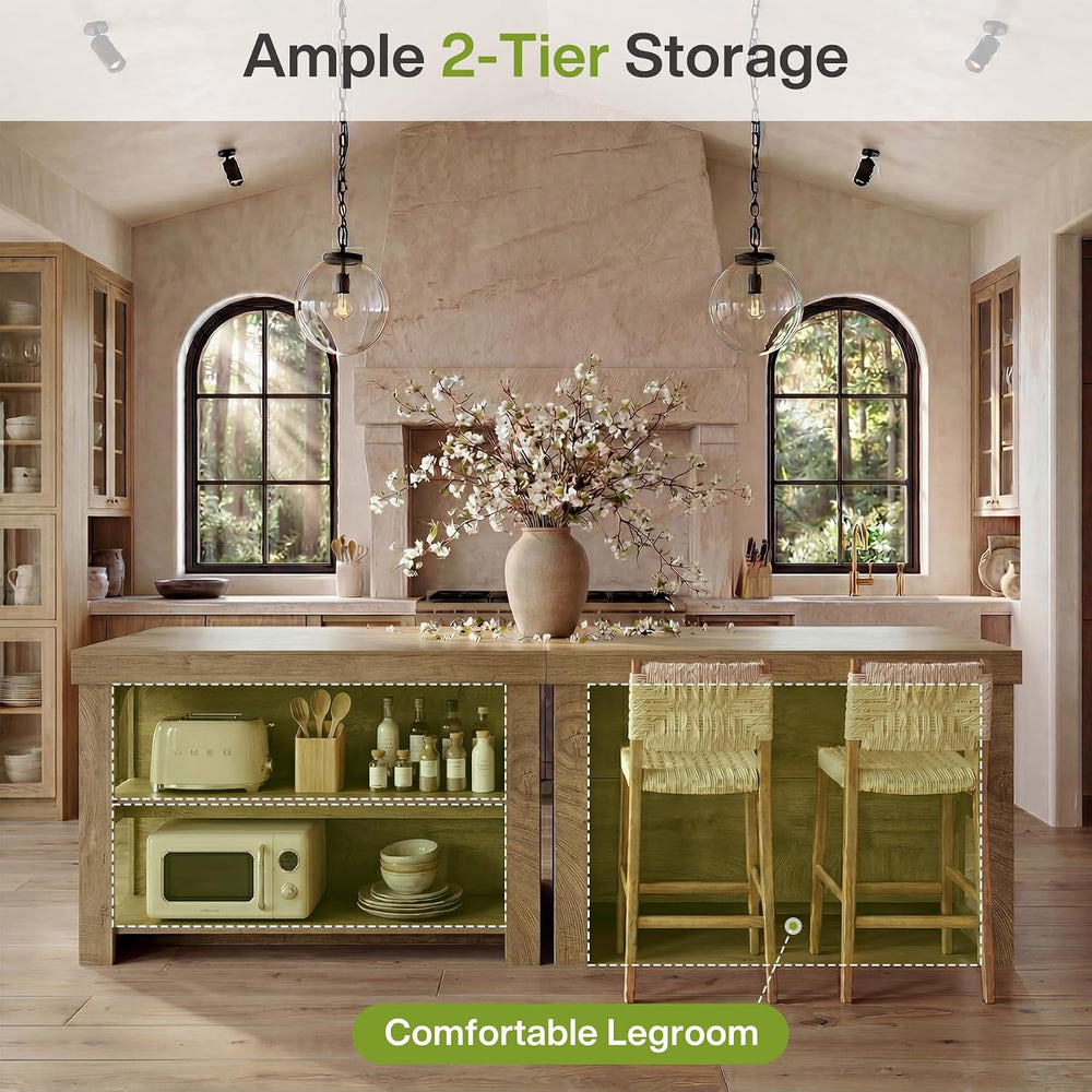 LITTLE TREE Kitchen Island with Storage, 55-Inch Large Stationary Center Isla...