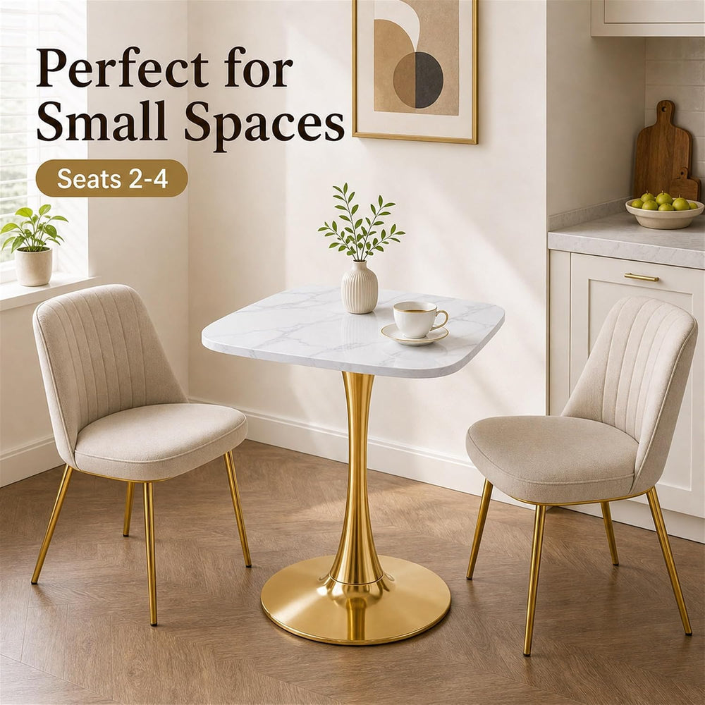 24" White Marble-Look Square Tulip Dining Table for 1-2 (No Chairs) | Go...