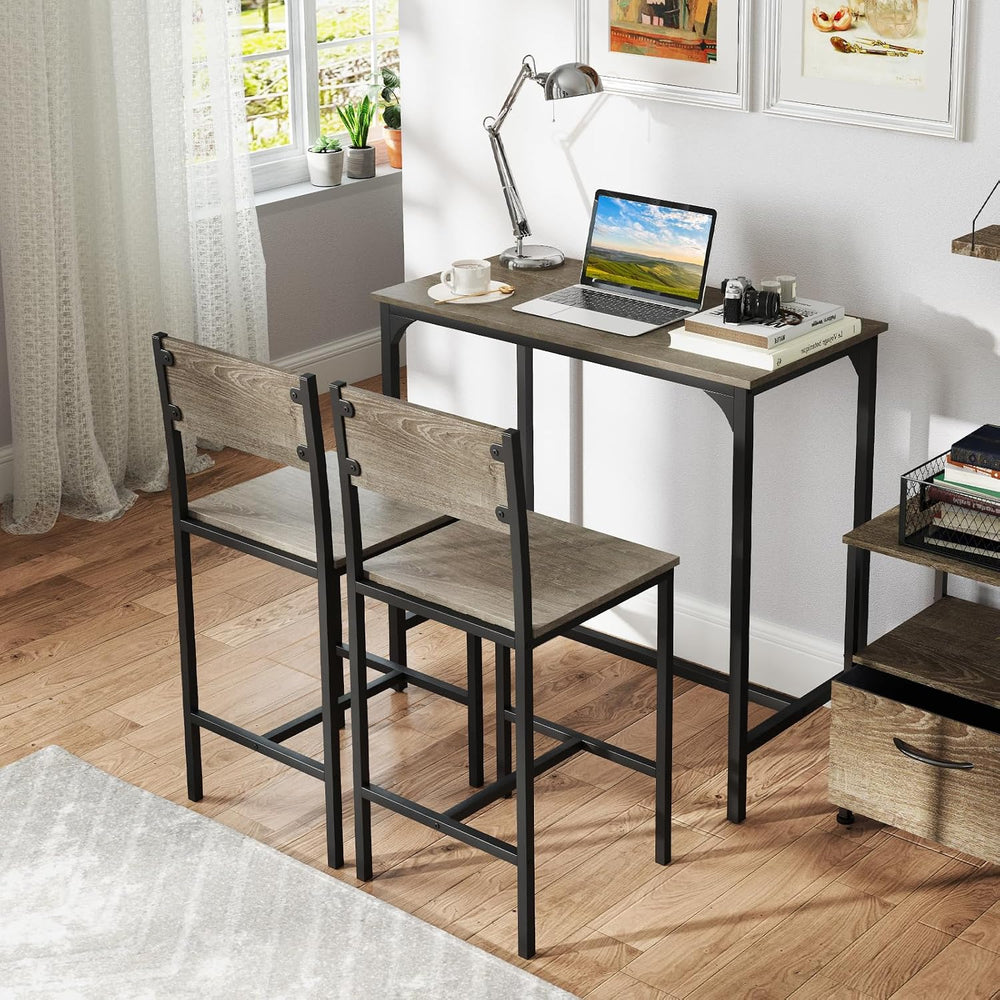 GOFLAME 3-Piece Bar Table Set, Counter Height Pub Table & 2 Barstools wit...