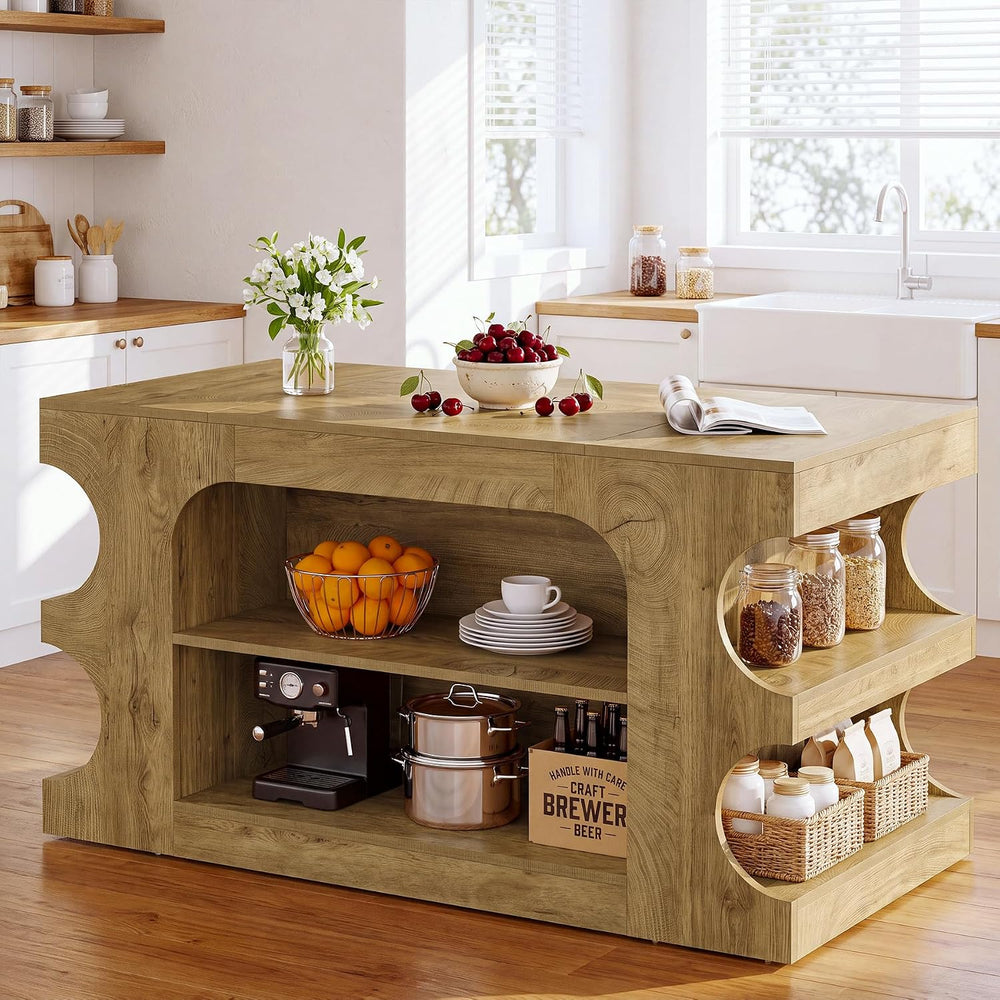 Tribesigns 63" Kitchen Island with Storage and Seating Area, Island Tabl...