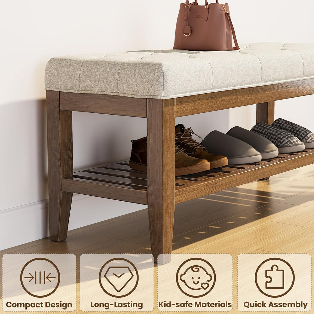 REONEY 43" End of Bed Bench, Upholstered Bedroom Storage Ottoman Bench, ...