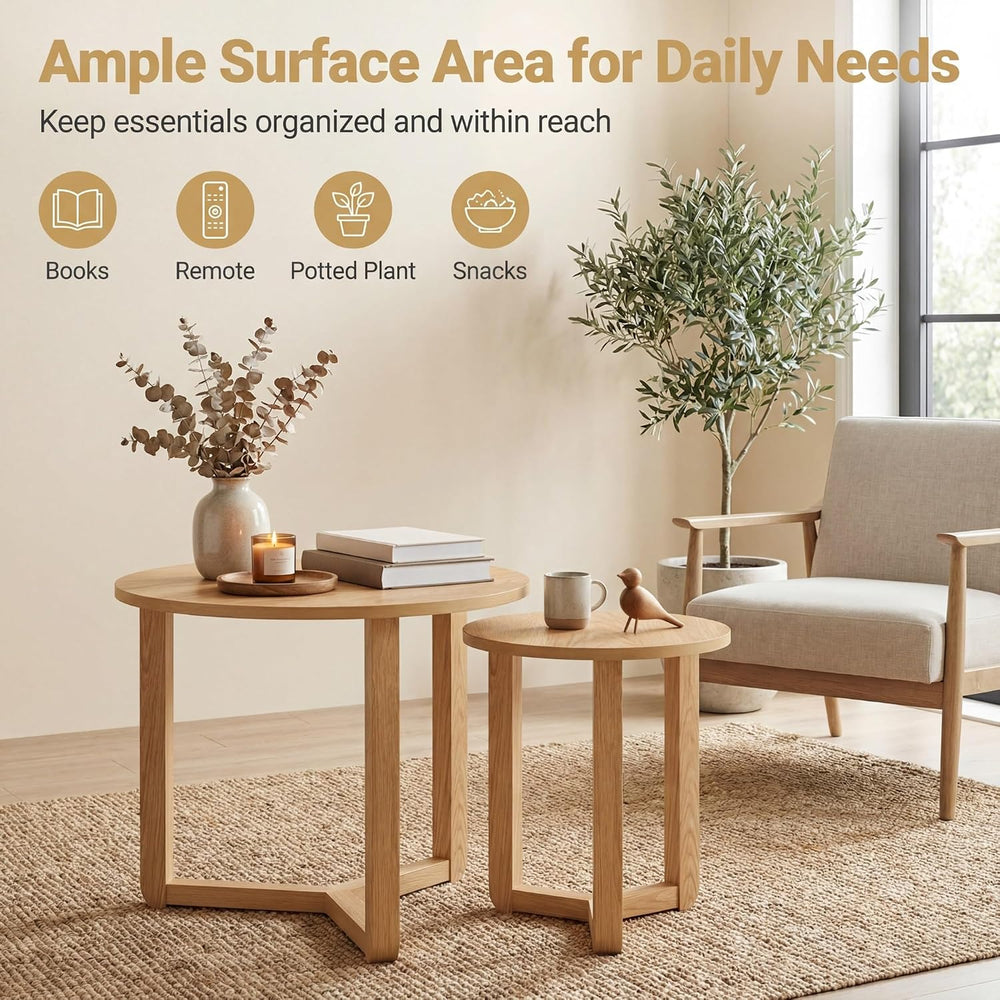 Tangkula Round Nesting Coffee Table Set of 2, Farmhouse End Tables with Solid...