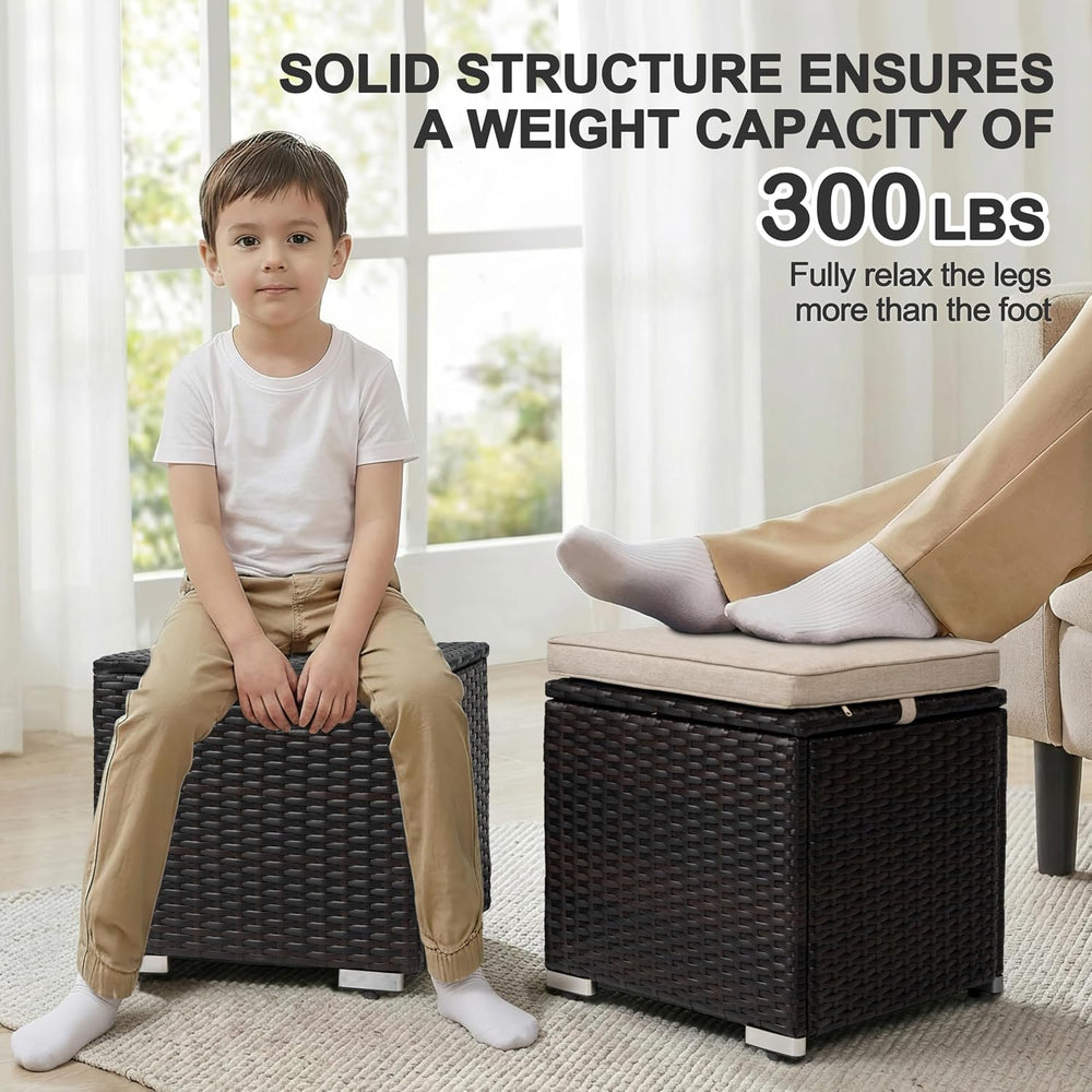 NUU GARDEN Outdoor 2 Piece Outdoor Patio Ottoman, All Weather Rattan Wicker O...