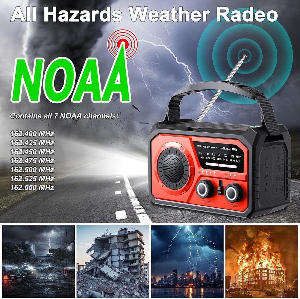 16000mAh Emergency Radio with Wireless Speaker, NOAA Solar Hand Crank Radio
