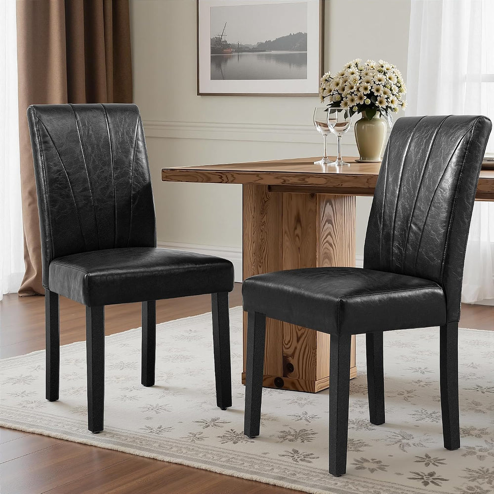 VECELO Upholstered Dining Chairs Set of 6, Modern PU Leather and Solid Wood L...