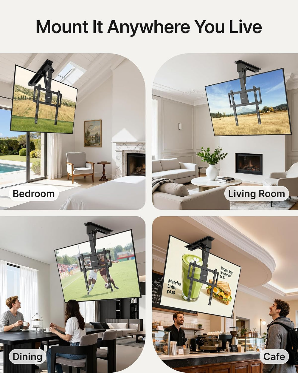 monTEK Motorized Ceiling TV Mount for 32-75 Inch TVs, Holds up to 121 lb | Lo...