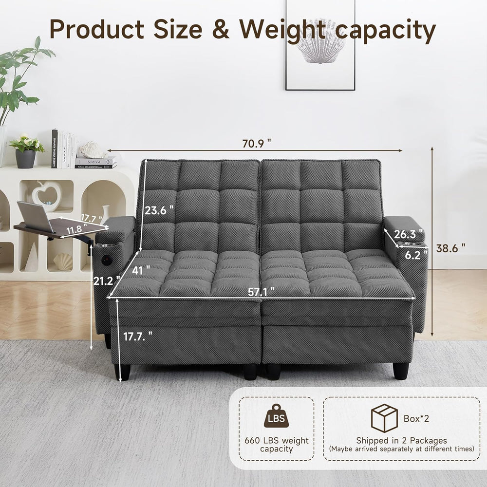 70.9'' Double Chaise Lounge with 360 degree rotatable side table, Com...