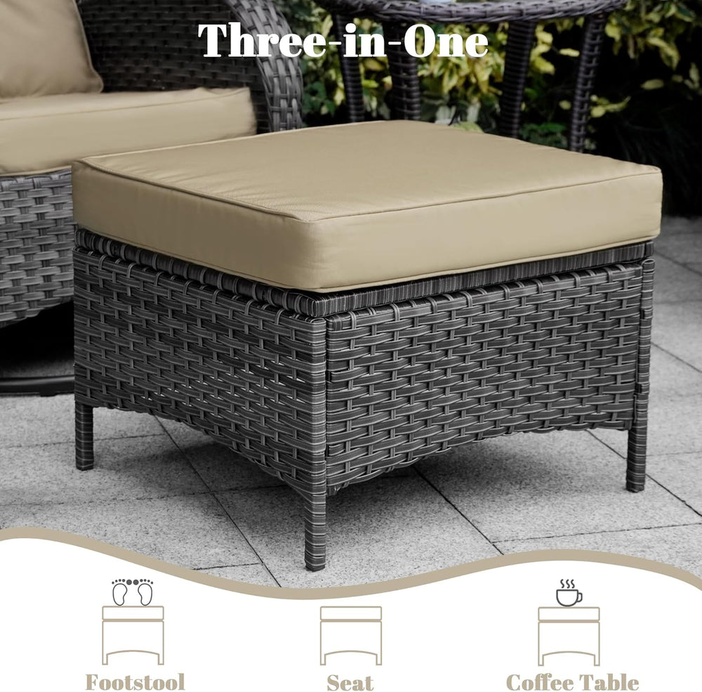Set of 2 Outdoor Patio Ottomans, All-Weather PE Rattan Wicker Furniture for B...