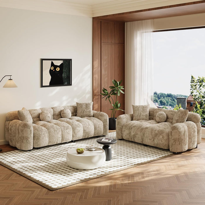 Wrofly 2-Piece Chenille Cloud Sofa Set, Loveseat & 3-Seater, Light Brown