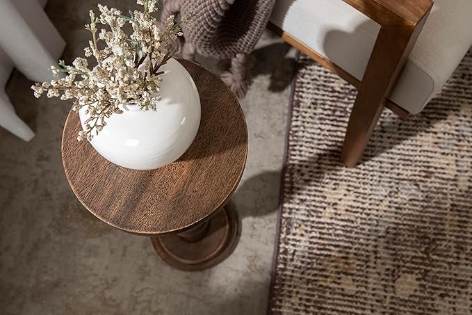 Kate and Laurel Wegner Traditional Wooden Round Drink Table, 8 x 23, Rich Bro...