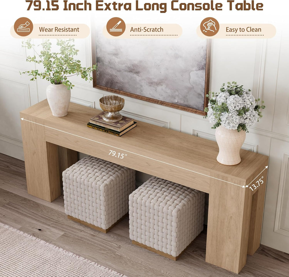 Extra Long 79" Light Oak Wood Console Table for Entryway, Farmhouse Sofa...